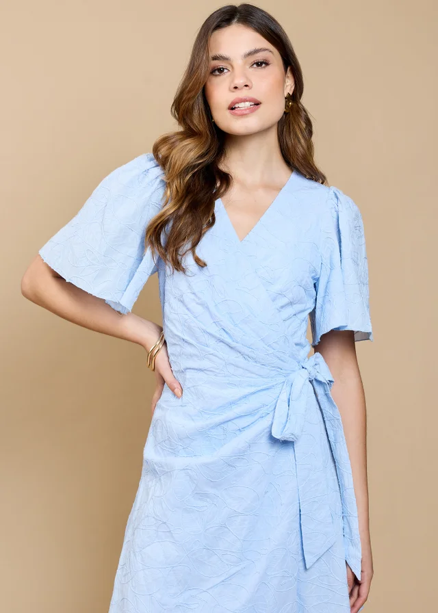 Little Mistress Blue Embroidered Mini Wrap Dress by Vicky Pattison