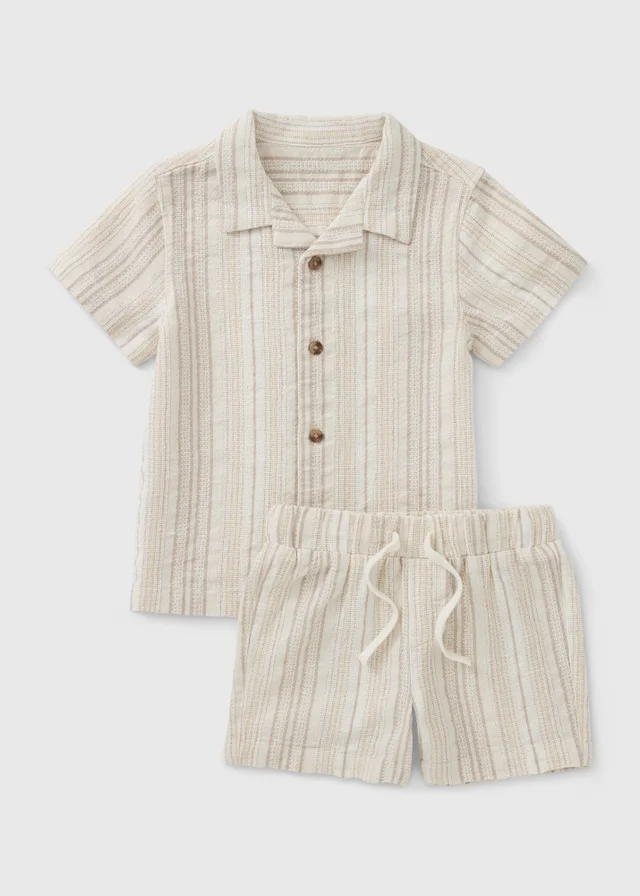 Boys Stone Stripe Textured Shirt & Short Set (1-7yrs)