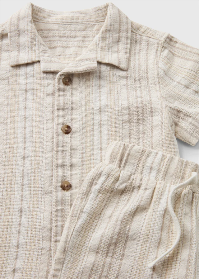 Boys Stone Stripe Textured Shirt & Short Set (1-7yrs)