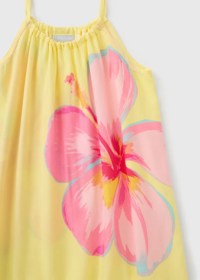 Girls Yellow Hibiscus Flower Dress (7-15yrs)
