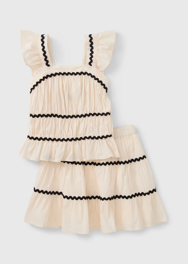 Girls Cream Woven Frill Top & Skirt Set (7-15yrs)