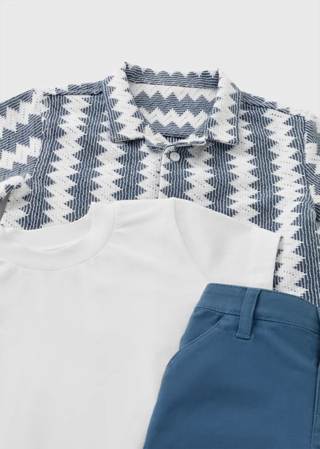 3 Piece Boys Blue Wave Shirt & Chino Short Set (1-7yrs)
