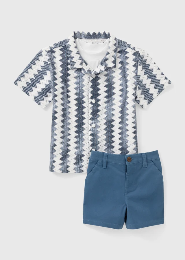 3 Piece Boys Blue Wave Shirt & Chino Short Set (1-7yrs)