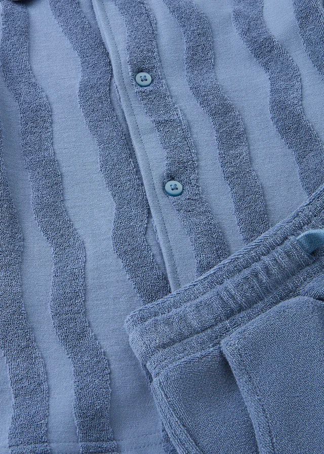 Boys Blue Wave Textured Shirt & Short Set (1-7yrs)