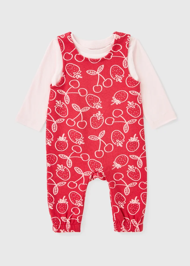 Baby Red Strawberry Print Top & Dungaree Set (Newborn-23mths)