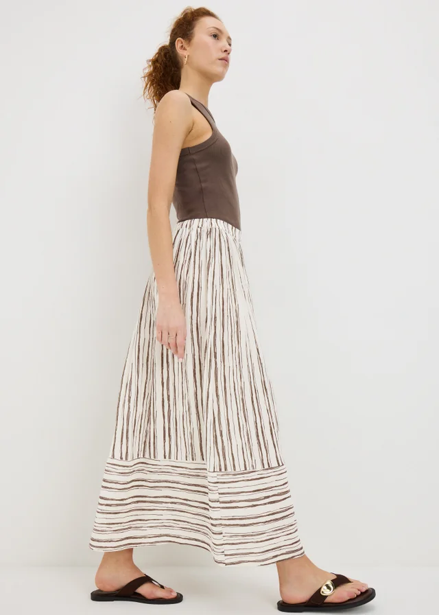 Cream Stripe Tiered Midaxi Skirt