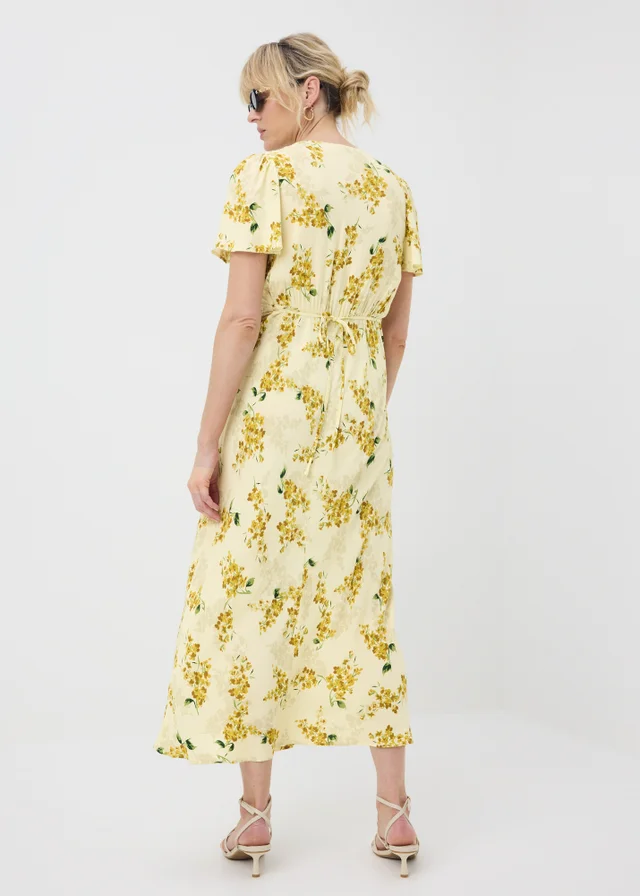 Yellow Floral Lace Midi Tea Dress