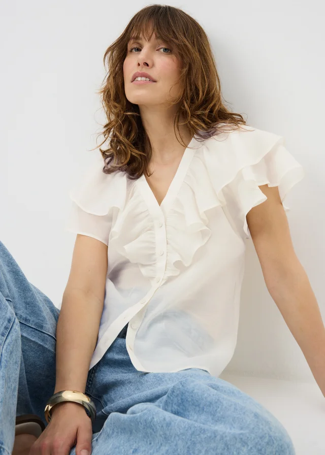 Cream Frill Short Sleeve Blouse