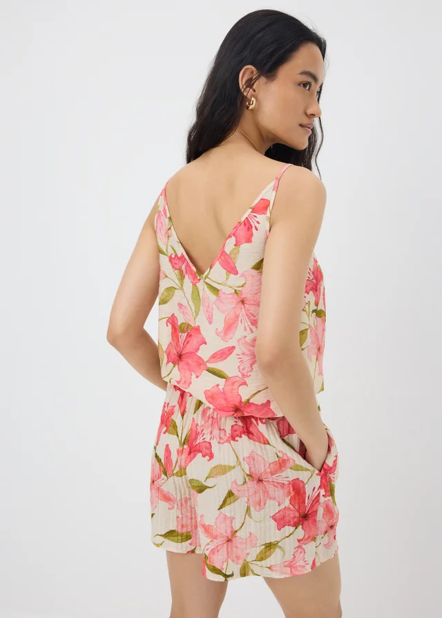 Pink Tropical Floral Co Ord Cami Top