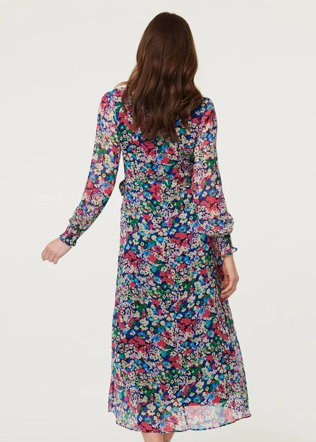 Izabel London Blue Ditsy Floral Layer Tie Waist Maxi Dress