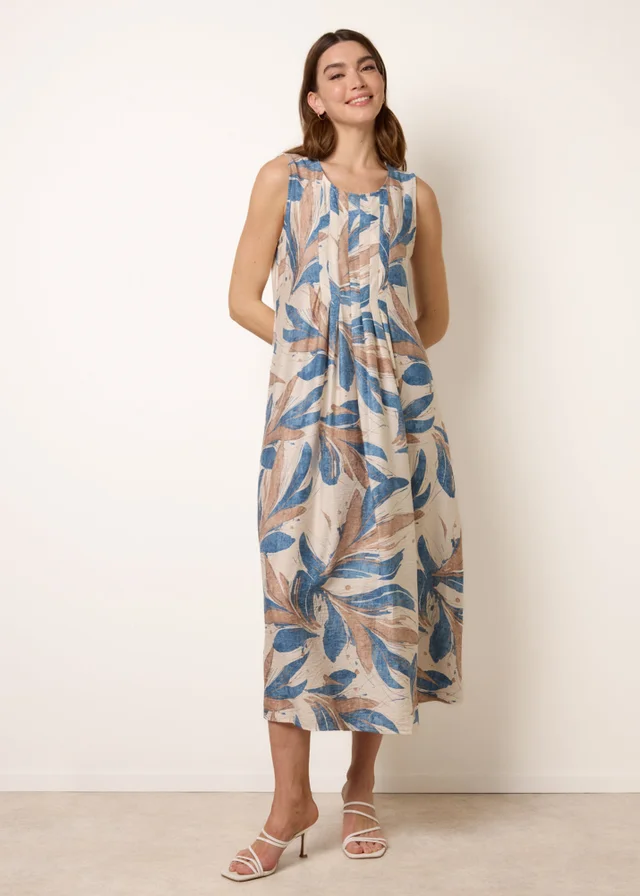 Blue Vanilla Blue Dress With Tropical Leaf Print