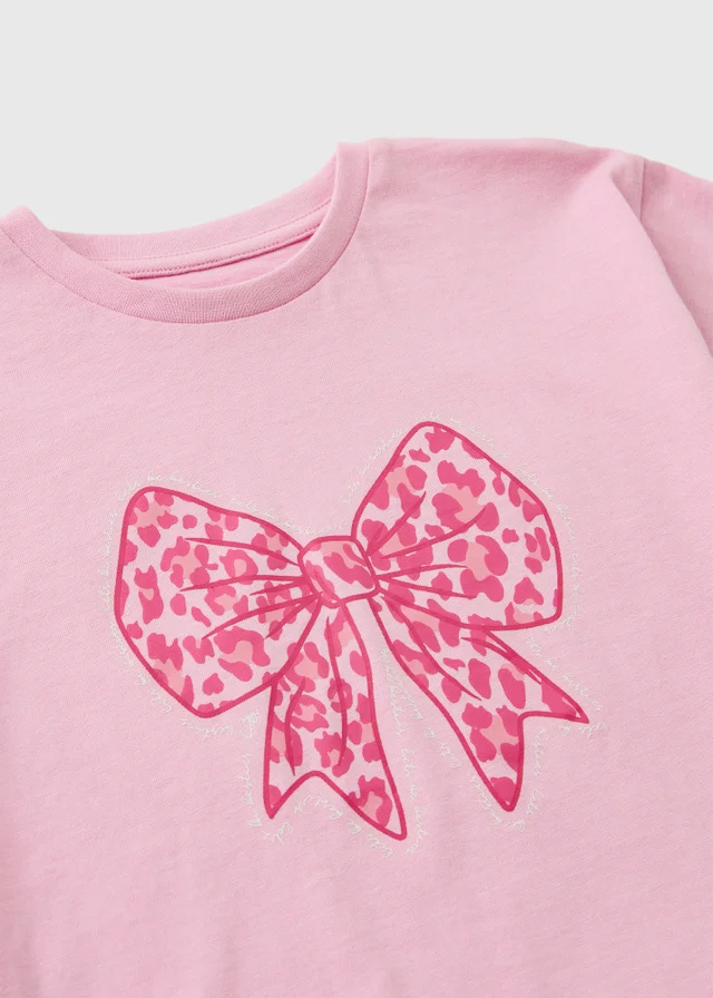Girls Pink Leopard Print Bow T-Shirt (1-8yrs)