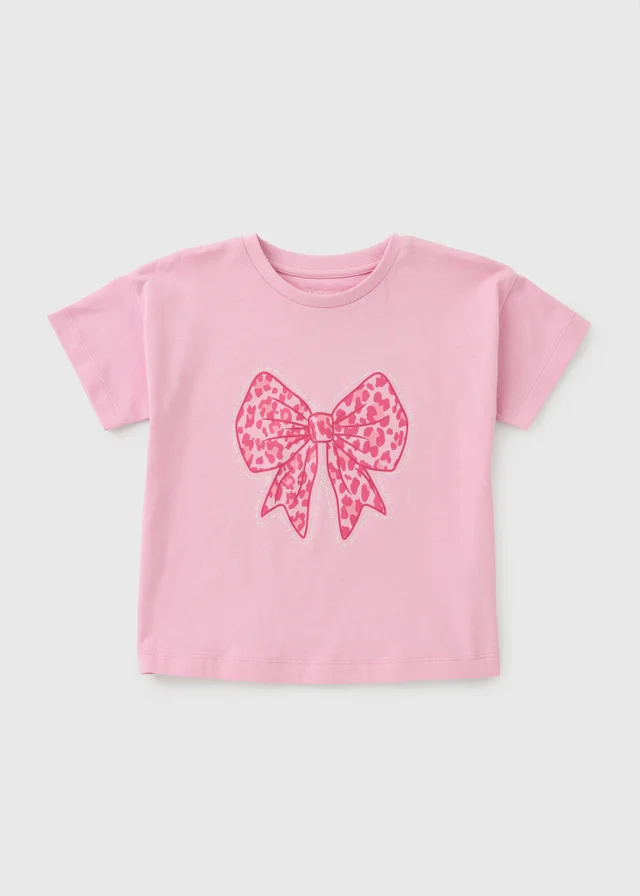 Girls Pink Leopard Print Bow T-Shirt (1-8yrs)