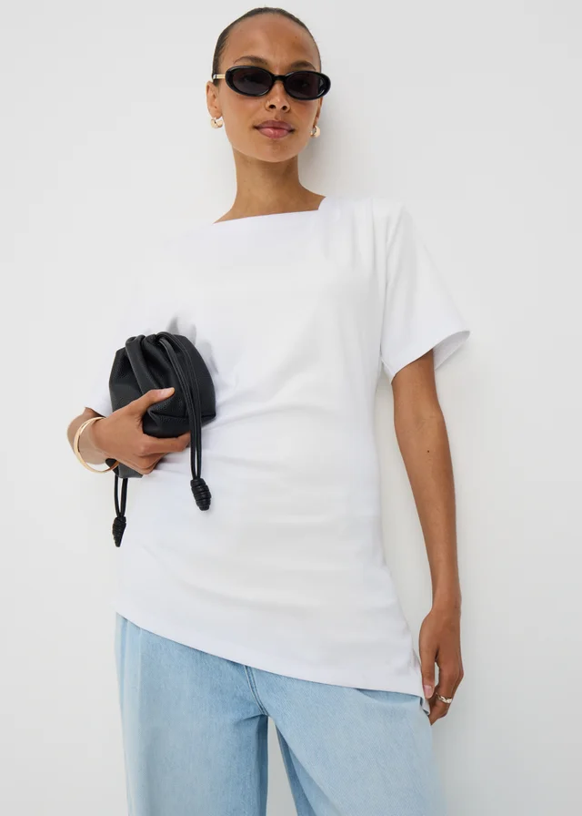 Cream Asymmetric Drape T-Shirt
