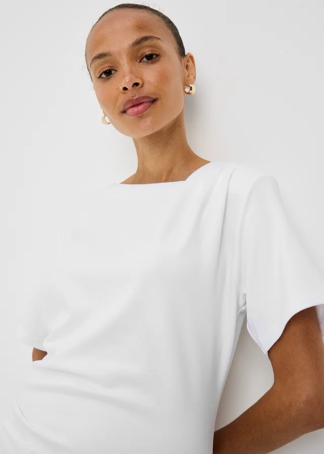 Cream Asymmetric Drape T-Shirt