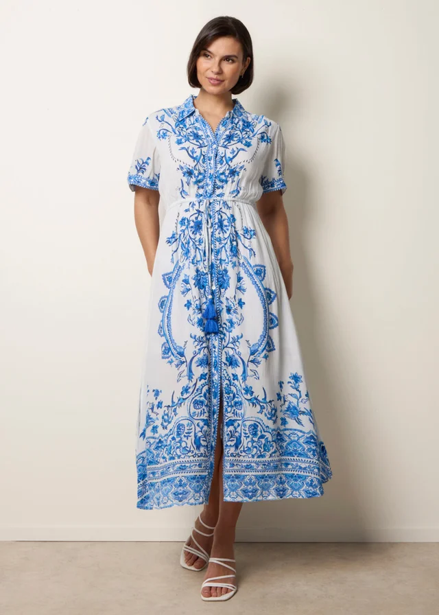 Blue Vanilla Blue Floral Blue Print Drawstring Dress