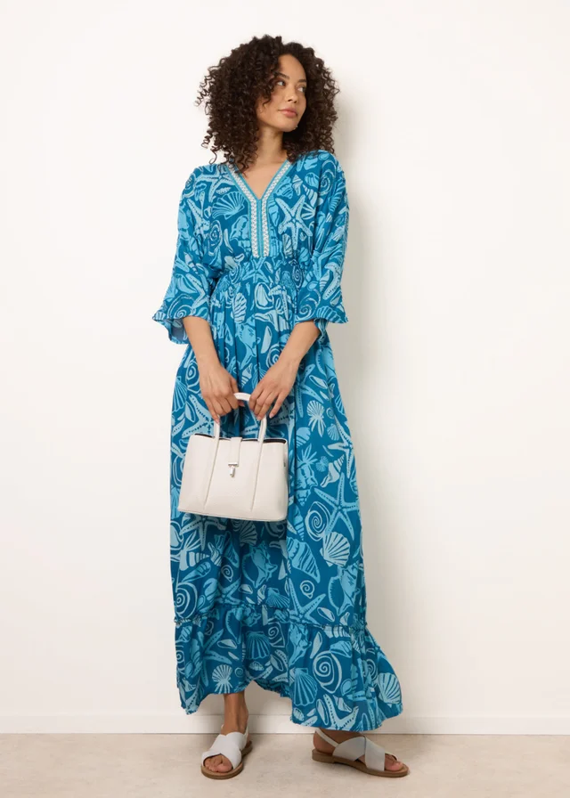 Blue Vanilla Blue Embellished Kimono Style V Front Dress