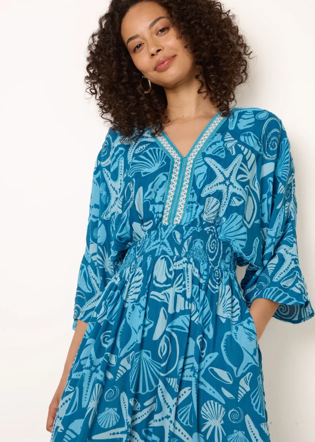 Blue Vanilla Blue Embellished Kimono Style V Front Dress