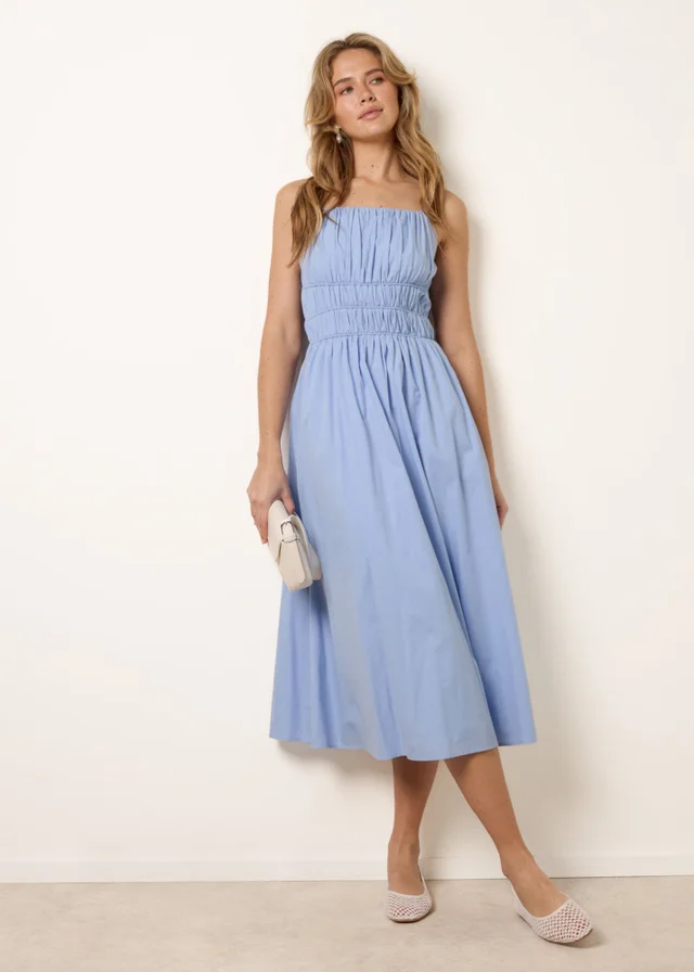 Blue Vanilla Blue Ruched Binding Strappy Midi Dress
