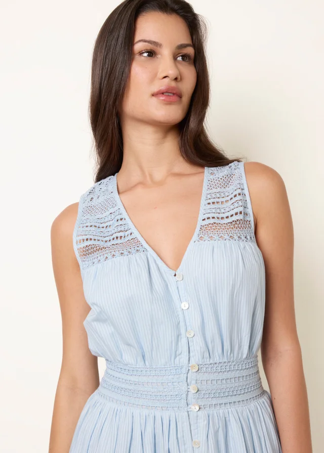 Blue Vanilla Blue Crochet Insert Button Midi Dress