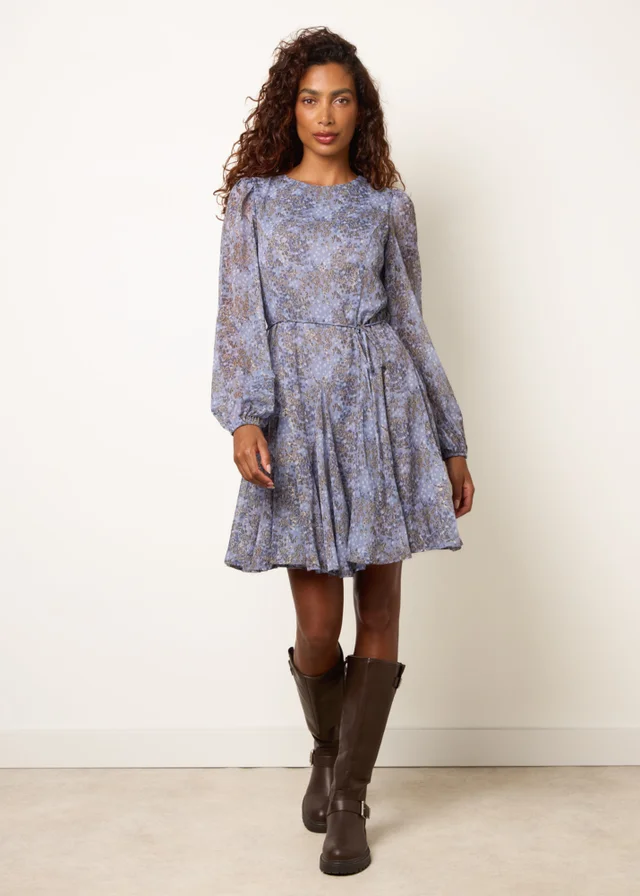 Blue Vanilla Blue Tie Waist Godet Mini Dress
