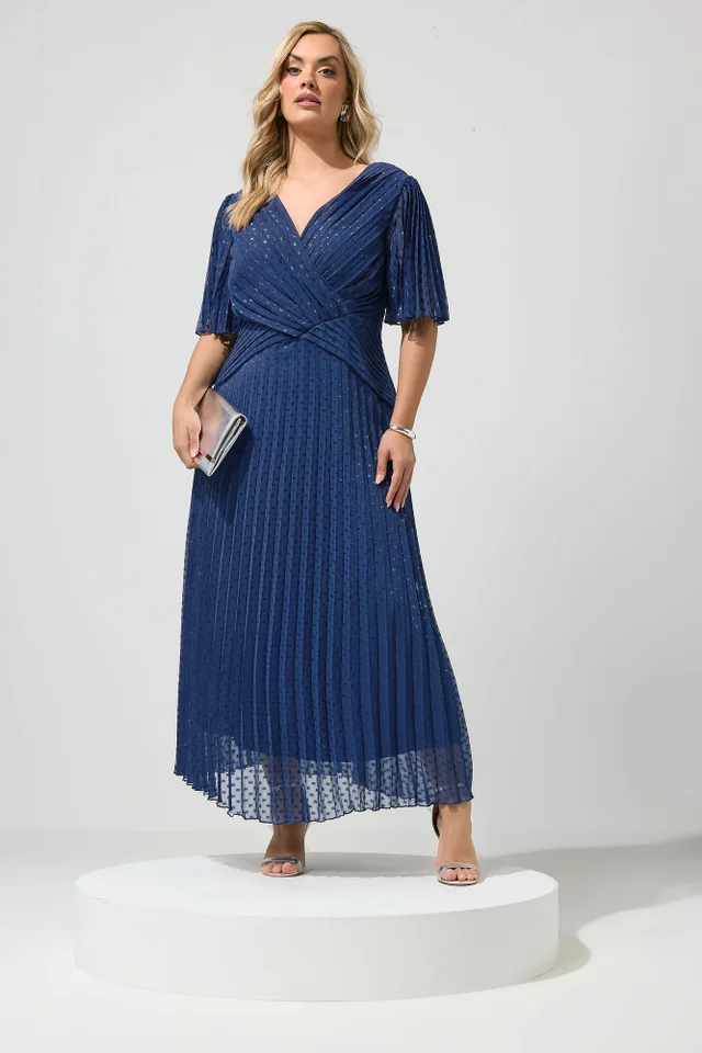 Yours London Curve Blue Pleated Wrap Maxi Dress