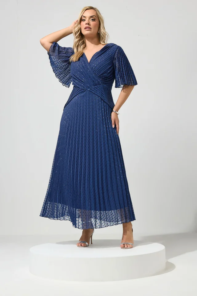 Yours London Curve Blue Pleated Wrap Maxi Dress